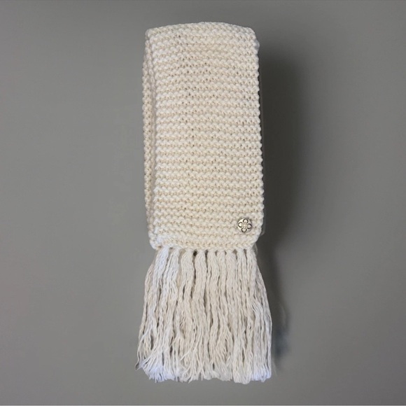 Charter Club Alpaca Blend Knit Scarf Long Ivory Fringe Button Boho Classic Prep - Picture 2 of 5
